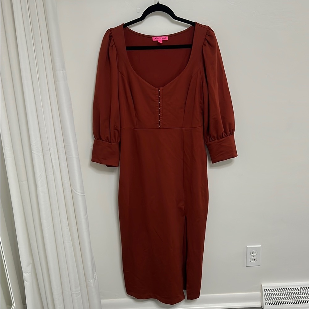 Betsey Johnson Orange Sheath Dress with Bishop Sleeves